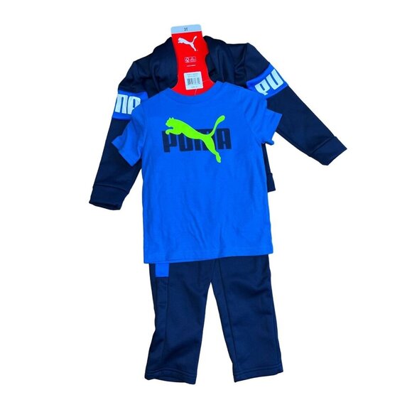 Puma Toddler Boys' 3-Piece Tracksuit Set Size 3T Blue & Navy - Picture 4 of 11